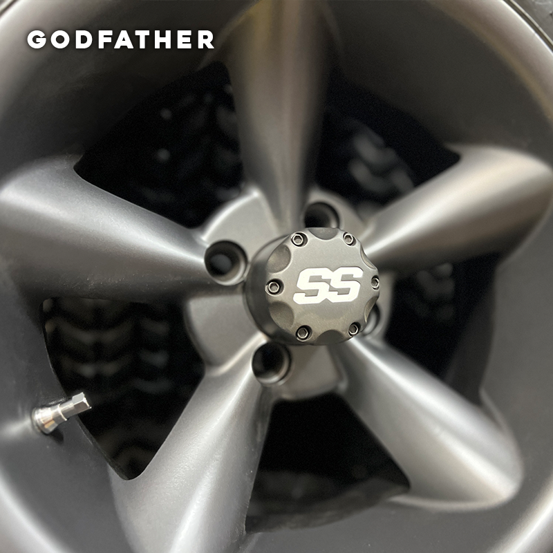 matte black godfather golf cart rims close up