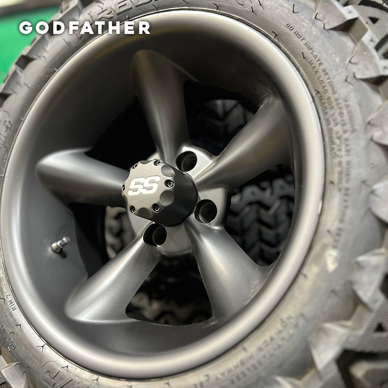 matte black godfather golf cart rims aggressive tread