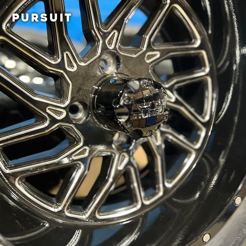 Pursuit golf cart rims close up