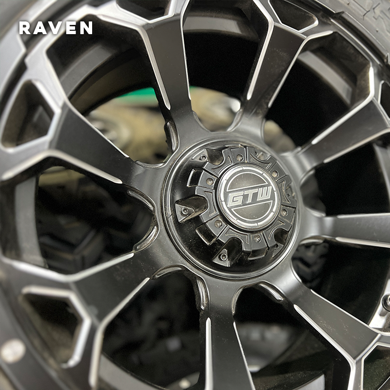 raven golf cart rims close up